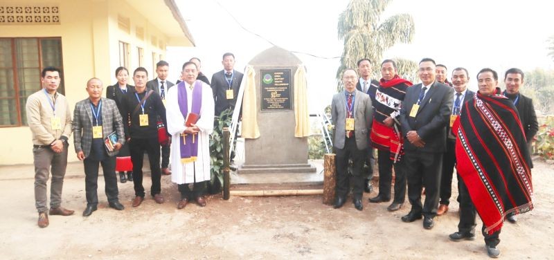 Rev P Bonny Resü, Lead Pastor, Chakhesang Baptist Church, Dimapur and others after unveiling the 50th anniversary monolith of Chokri Area Baptist Youth Fellowship at Thenyizu under Phek district on January 15. The 50th year celebration of CABYF concluded on January 17.